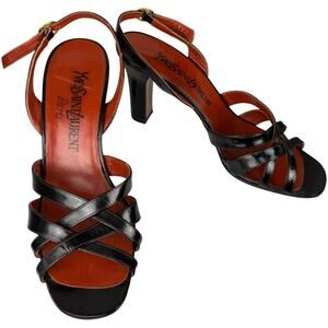 Vintage YSL Yves Saint Laurent Black Strappy Heels 7 Italy